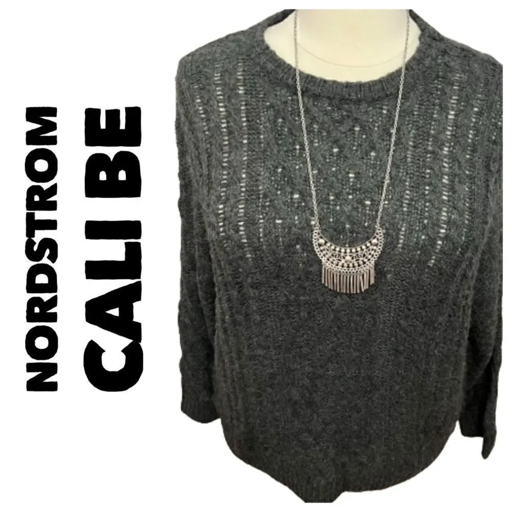 NWT Nordstrom Cali Be Charcoal Gray‎ Cable Knit Crew Neck Sweater - XL/1X